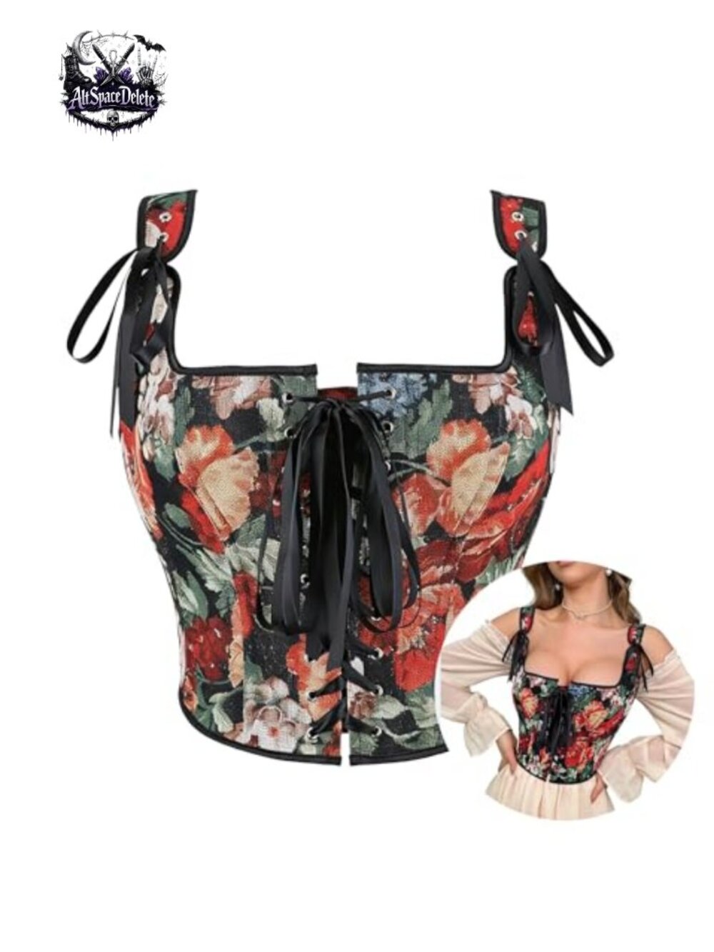 Womens Velvet Floral Corset Top Lace Up Bustier Renaissance Steampunk Victorian